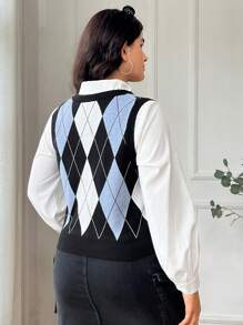 SHEIN EZwear Áo len cardigan dệt kim họa tiết kẻ caro cỡ lớn thu đông cho nữ - Nhiều màu - Xem 2