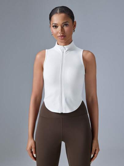 VARSITIE Top de tirantes informal y deportivo de color blanco con cuello alto para mujer