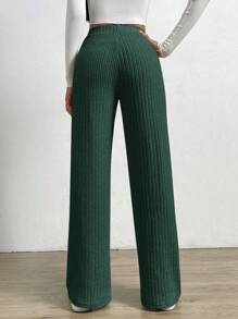 EURMUSE Pantalones Anchos De Canalé Para Mujer - Verde Oscuro - Ver 2