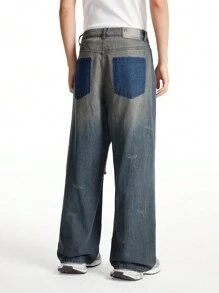 NEON BLANC Men's Distressed Spray Paint Long Denim Jeans - Dusty Blue - View 3