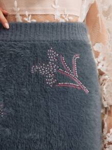 Anewsta 重珠绣花针织 A 字裙 - 灰色 - 查看 6