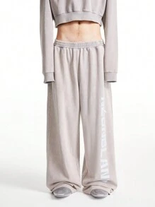 Manfinity VCAY Men's Street Style Snow Flake Knitted Loose Wide-Leg Baggy Sweatpants, Suitable For Fall & Winter