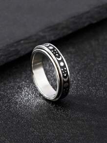 1pc Sun Moon And Stars Pattern Stainless Steel Men's Ring Retro Style Rotatable Anxiety Ring Suitable For Everyday Wear Gift - Moon - View 1