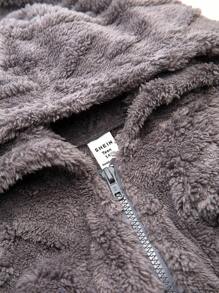 SHEIN 青少年男孩休闲灰色夹克，毛绒质地，适合秋季、冬季，保暖，适合大学，适合家庭、日常使用、运动、生日派对，基本款和多功能，简约而毛绒。 - 灰色 - 查看 8