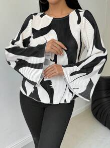 Chiquease 女士圆领长袖印花休闲T恤，春秋季日常穿着上衣 - 彩色 - 查看 5