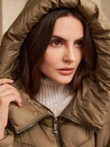 Anewsta Veste beige à capuche longue pour femmes avec couture horizontale