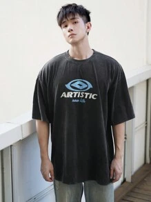 DAZY T-shirt graphique à lettres d'été pour hommes - Noir - Voir 1
