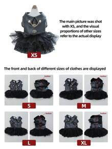 PETSIN 1pc Pet Black Sequin Patchwork Mini Skirt, Motorcycle Style Casual Dog Dress For Winter