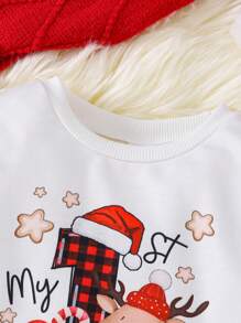 Áo nỉ cổ tròn màu trắng bằng vải nỉ, in hình ngộ nghĩnh tiếng Anh "Giáng sinh đầu tiên của tôi" cho bé gái, thích hợp cho các bữa tiệc gia đình dịp Giáng sinh, mùa thu và mùa đông (4 chiếc bán riêng lẻ để cả gia đình cùng mặc đồ đôi mẹ và bé). - trắng - Xem 6