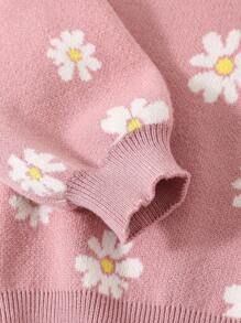 Cozy Pixies 2 piezas Conjunto de ropa para bebé niña con suéter de cuello redondo de manga larga con diseño floral y color contrastante