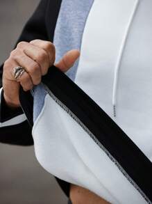 Manfinity Homme Áo nỉ trùm đầu in chữ màu tương phản thời trang thu đông cỡ lớn cho nam - Nhiều màu - Xem 7