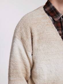 ROMWE MEN Street Life Men Grandpacore Solid Minimalist Casual Ombre Cardigan - Apricot - View 6