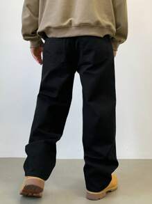 DAZY 男士纯色休闲宽松裤，秋季 - 黑色 - 查看 2