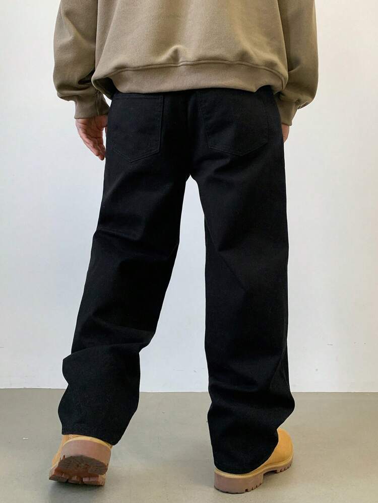 Men's Solid Color Casual Baggy Pants, Fall