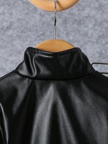 2pcs Baby Girls Simple Solid Color Daily Jacket And Pants Set - Black - View 8