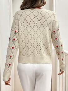 SHEIN LUNE 女士刺绣装饰休闲长袖开衫 - 杏色 - 查看 2