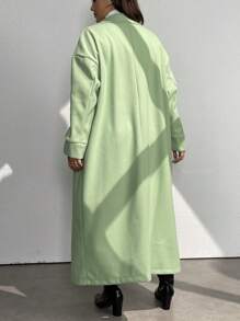 Calvaya Plus Size Green Front Button Long Sleeve Coat With Pockets, For Winter - Mint Green - View 2