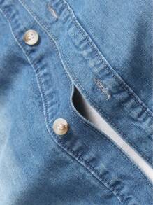 Manfinity Homme Men's Casual Washed Denim Shirt, Spring & Autumn - Blue - View 5