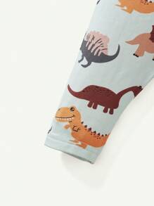 Cozy Pixies 2 piezas Pijama de niño pequeño con parte superior de manga larga y cuello redondo con estampado de dinosaurio de dibujos animados y pantalón largo - Verde - Ver 4