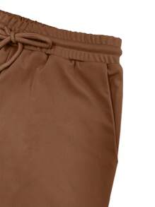 INAWLY 2pcs Women's Solid Color Crew Neck Short Sleeve Top And Pants Set