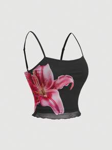 SHEIN MOD 黑色和粉色大号花卉印花 Y2k 吊带背心