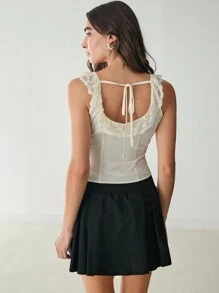 Enchnt Women's Solid Color Simplistic Everyday Lace Patchwork Tank Top
