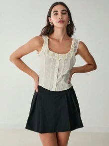 Enchnt Women's Solid Color Simplistic Everyday Lace Patchwork Tank Top