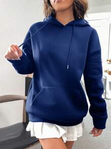 Floral & Slogan Graphic Drop Shoulder Hoodie - Royal Blue - View 3