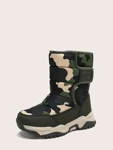 1 Pair Boys' Winter Comfortable Fashion Casual High-Top Leather Warm Snow Boots - Army Green - View 3