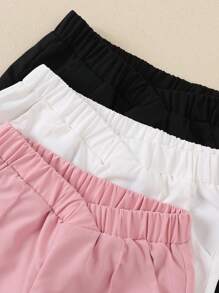 SHEIN Vintaside Kids 女童3件装粉色、黑色、白色休闲宽松喇叭七分裤，高腰直筒裤，2024新款时尚秋冬款 - 彩色 - 查看 3