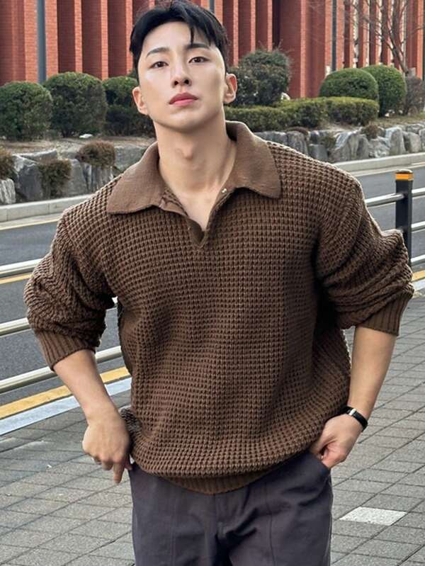 DAZY Men's Solid Color Brown  Long Sleeve Loose Casual Sweater For Autumn