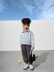 SHEIN Sudadera informal con cuello alto, cremallera y estampado para niñas, diseño simple y elegante para exteriores y uso cotidiano