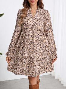 SHEIN Maternity Allover Print Flare Sleeve Smock Dress - Pink - View 4