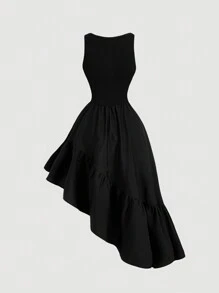 SHEIN MOD Black Double Layer Detachable Hem Dress For Women,Black Prom Dress,Formal Dress,Fall Women Dresses,Cruise Women Outfits,Halloween Dress,Homecoming Dresses,Princess Women Dress,Renaissance Dress,Vintage Dress,Black Elegant Dress