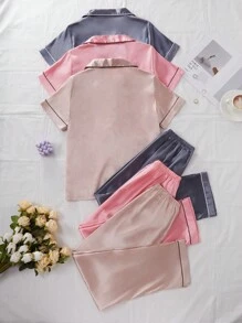 6件套撞色翻领开衫和心形口袋长袖上衣和裤子 - 彩色 - 查看 2