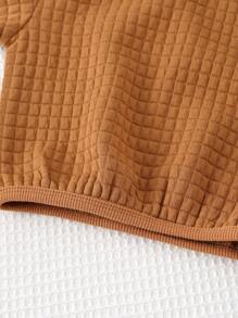 Cozy Pixies 2pcs Baby Boy Solid Color Knit Soft Round Neck Drop-Shoulder Sweatshirt And Ribbed Cuffs Pants Set - Brown - View 5
