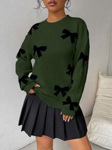 Chiquease Women's Bow Knit Pullover Sweater - Army Green - View 1