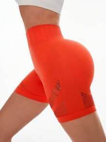 Easithlete 高腰无缝镂空运动短裤，夏季 - 紅色 - 查看 3