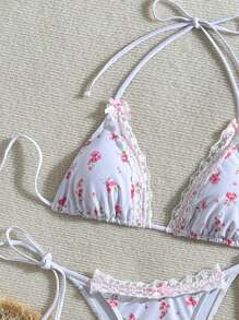SHEIN Swim Bộ Bikini Đi Biển Mùa Hè Nữ Màu Tương Phản Ren Dây Thắt Dây Bộ Bikini Gợi Cảm - Nhiều màu - Xem 1
