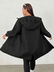 CovetEZ Plus Size Women Raincoat Lightweight Hooded Windbreaker Waterproof Jacket With Pockets In Fall/Winter