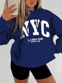 INAWLY Women's Letter Graphic Hooded Long Sleeve Sweatshirt,Long Sleeve Tops Pullover Fall - Royal Blue - View 1