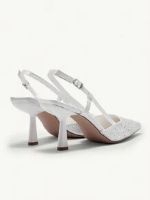 CUCCOO CHICEST Zapatos de mujer de moda con tira de cristal en el talón, zapatos de tacón alto para el trabajo, citas, fiestas, bodas, vacaciones, Navidad, Año Nuevo, Día de San Valentín - Blanco - Ver 6