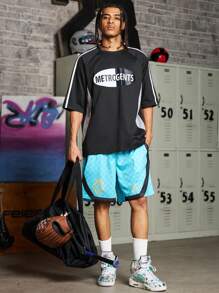 Manfinity Sport Corelite Boyfriend Style Men Contrasting Print Round Neck Short Sleeve Sports T-Shirt School