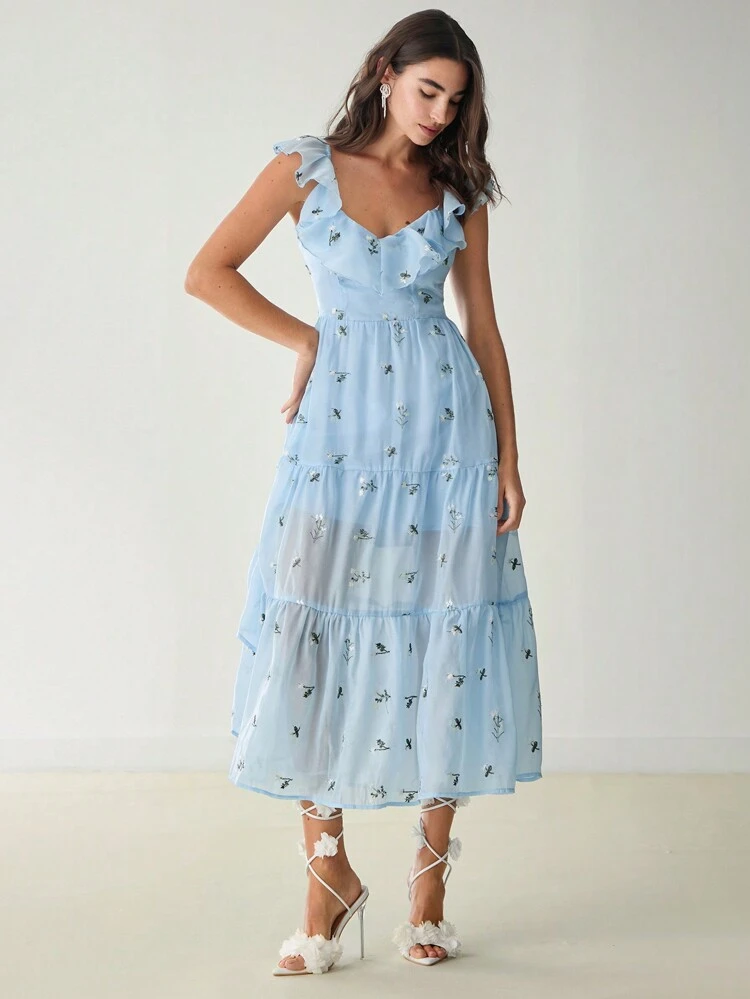 Women's Floral Embroidered Decoration Simple Casual Dress
