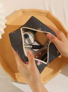 ROMWE Kawaii 带蝴蝶结和花朵图案的天鹅绒化妆包 - 彩色 - 查看 3