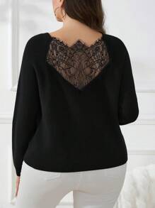 SHEIN Frenchy Minimalistische Spitze Patchwork Große Größen Damen Pullover, Winterkleidung