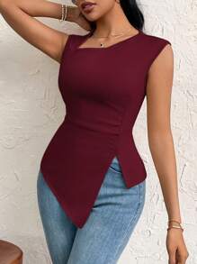 Firerie Camiseta de corte ajustado con mangas de obispo de unicolor elegante y simple para uso diario, vacaciones, fiestas y exteriores para mujeres