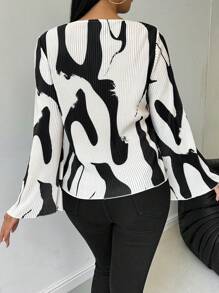 Chiquease 女士圆领长袖印花休闲T恤，春秋季日常穿着上衣 - 彩色 - 查看 2