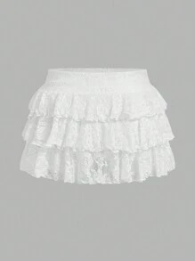 SHEIN ICON 大码女式纯色蕾丝蛋糕裙