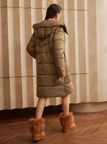 Anewsta Veste beige à capuche longue pour femmes avec couture horizontale